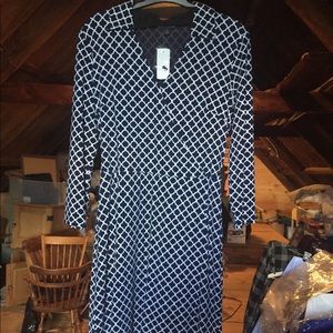 Brooks Brothers Navy and White Geometric Dress